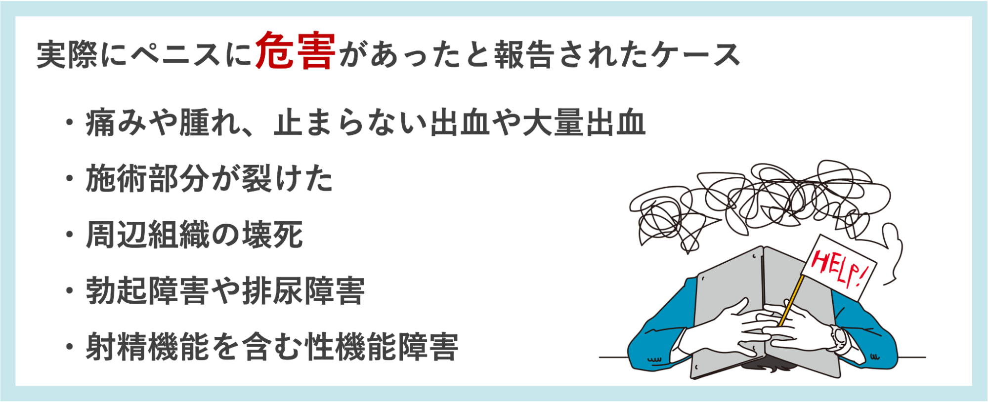 実際にペニスに危害があったと報告されたケースの一覧